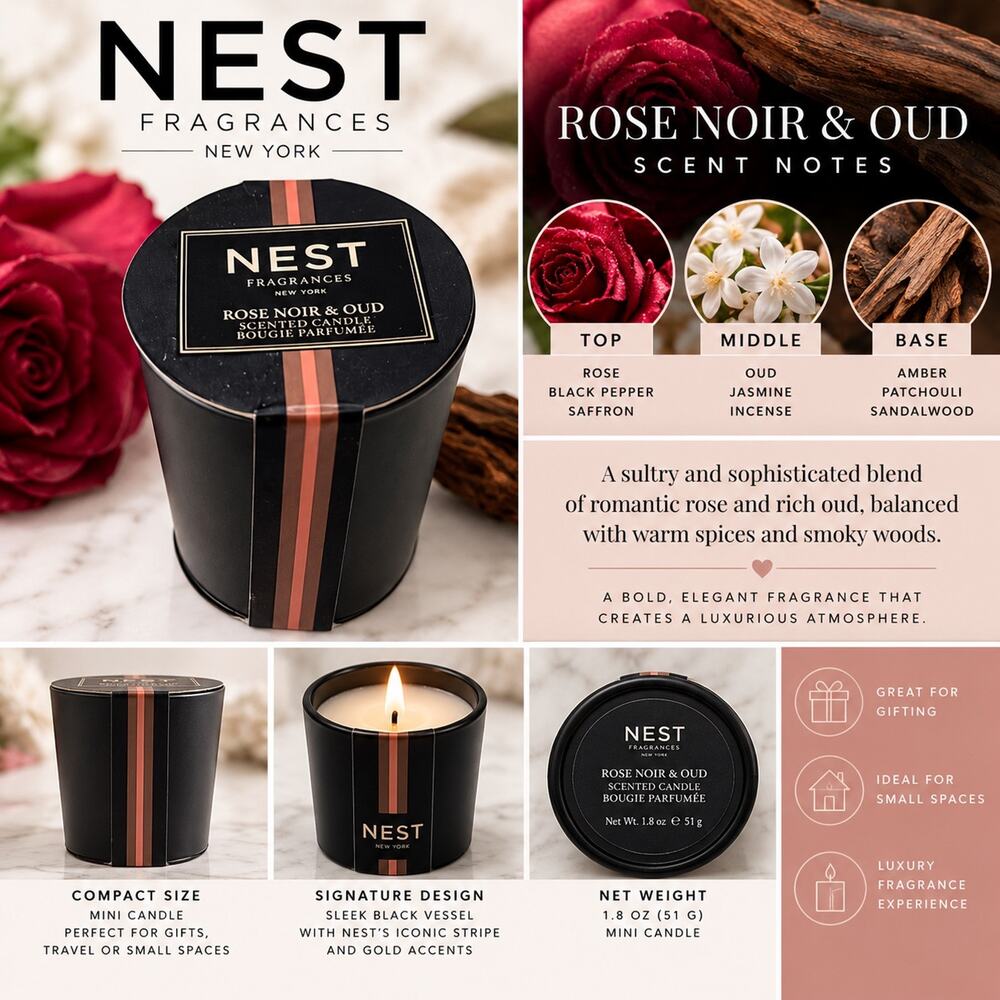 NEST Rose Noir & Oud Mini Scented Candle 1.8 oz
